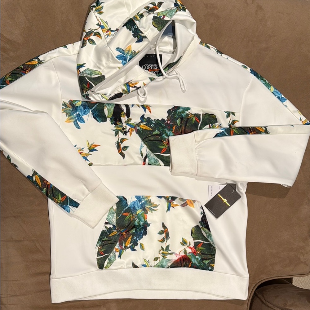 Men's White Floral Hoodie